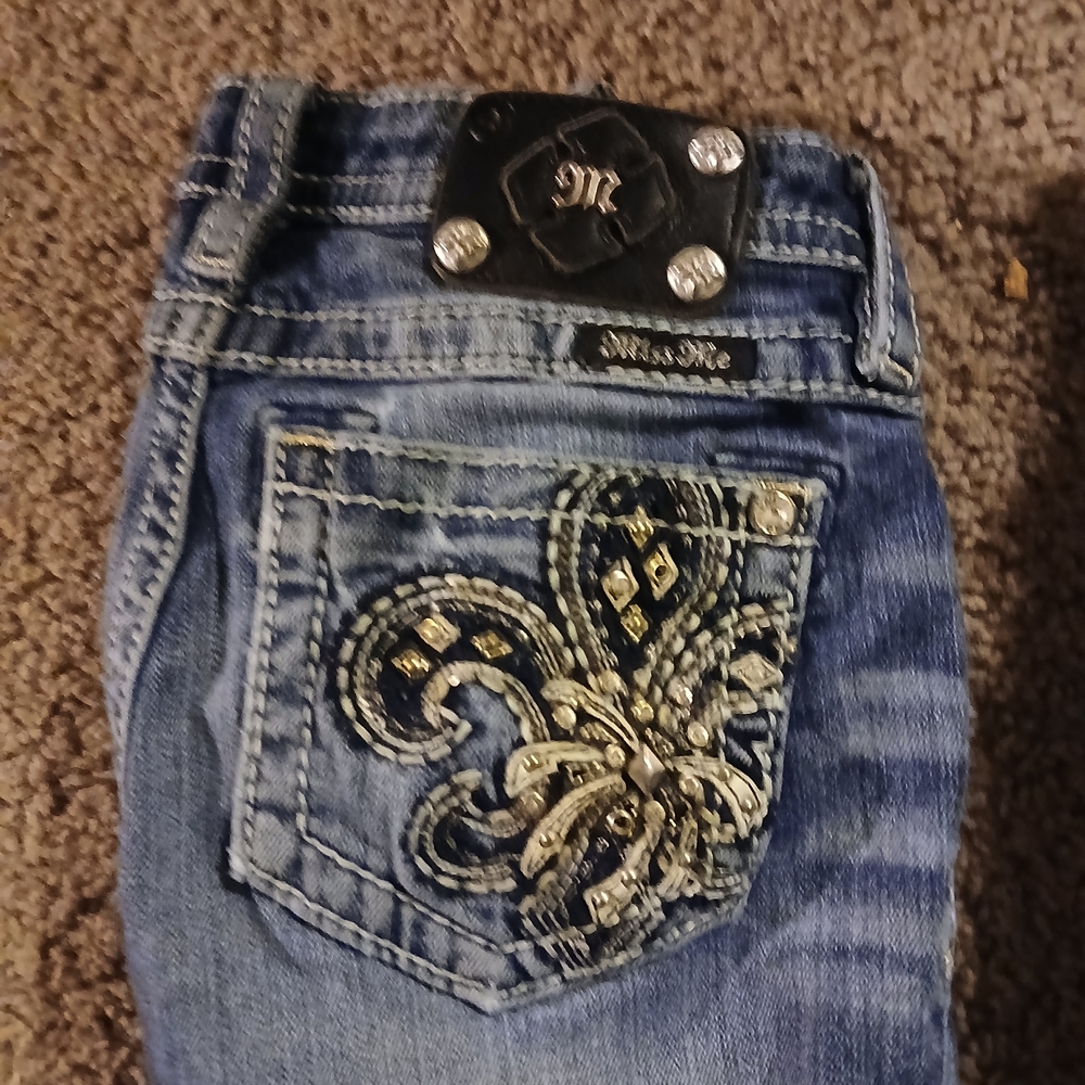 Miss Me Blue Distressed Embroidered Pocket Jeans